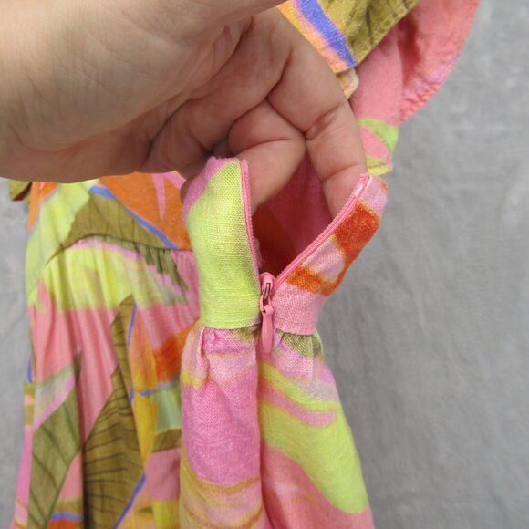 Kourt Zaccai Pink Green Floral Tropical Square Neck Sleeveless Top Women M Linen - Picture 10 of 10